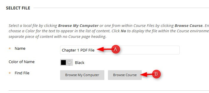 Type the name for the file and then click Browse Course