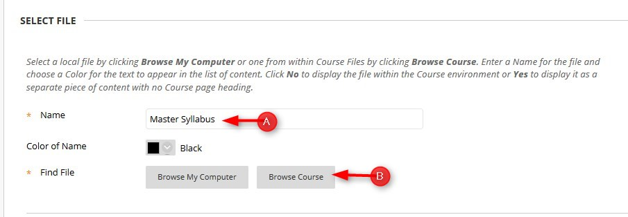  Type the name for the file and then click Browse Course