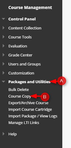 Click Packages and Utilities, then Course Copy