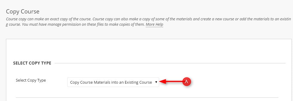 In the Select Copy Type, select Copy Course Materials into an Existing Course