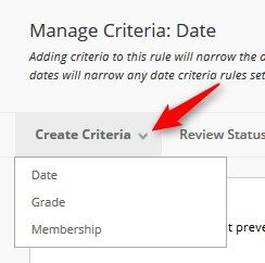 Mouse over Create Criteria and click on the type you want to create.