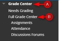 Enter your course and go to Grade Center/Full Grade Center