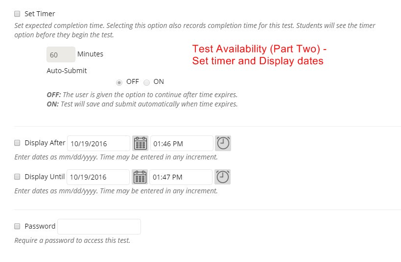 Set the Test Availability (Part Two) – Timer and display dates.