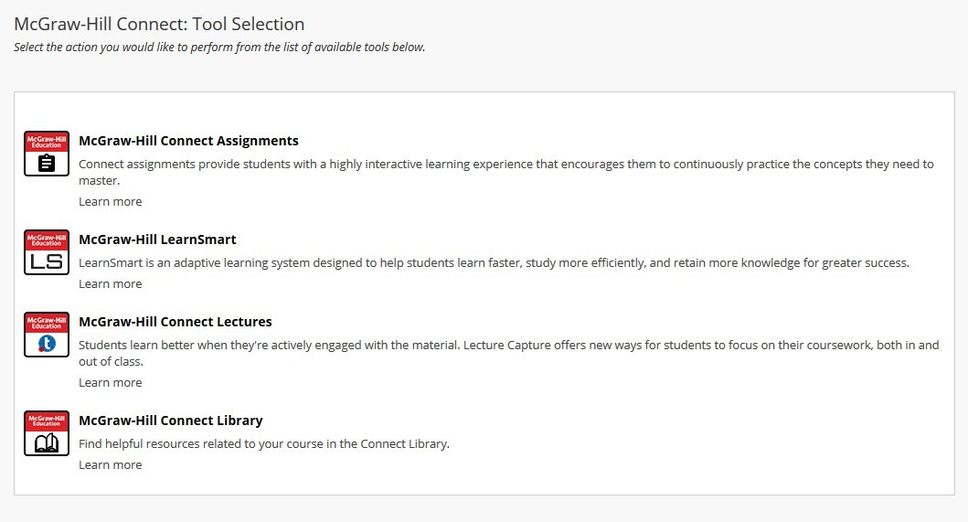Choose what link you want to put into your Blackboard course, you can add multiple links by following the directions below.