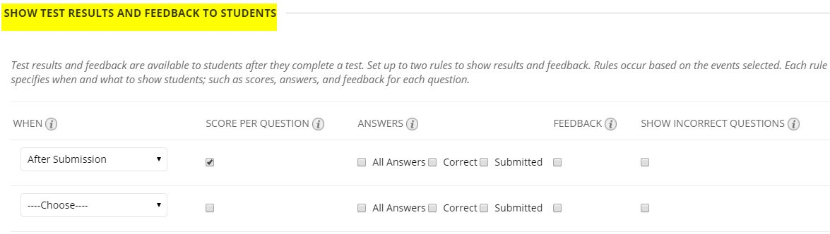 You can Show Test Results and Feedback to Students
