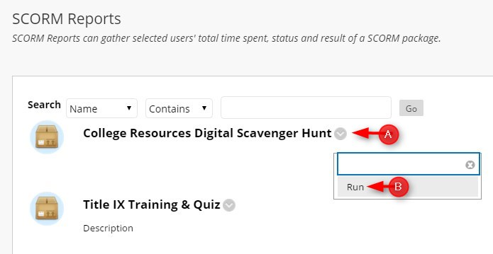 Click the down arrow for the assignment you want to review and then click Run.