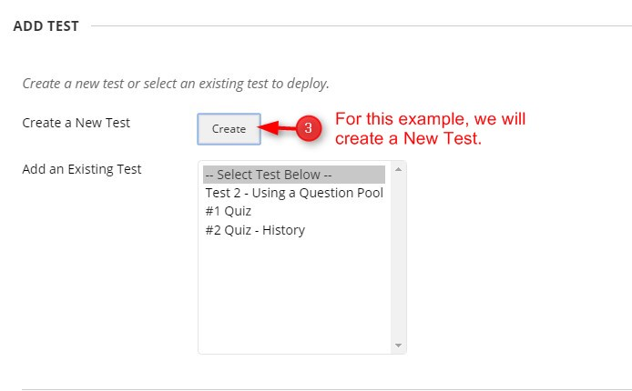 Click Create to create a New Test. NOTE: you can also link to an existing test.