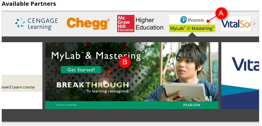 Click on the Pearson Learning link at the top and then click on the banner.