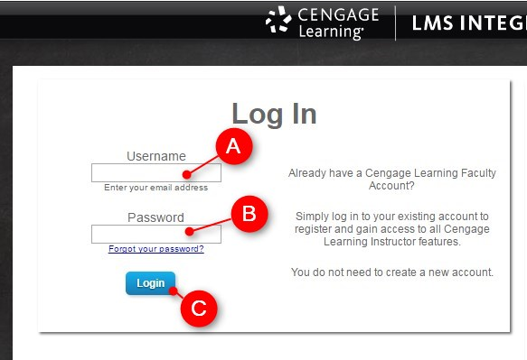 Enter your Cengage Username, password and then click on Login. 