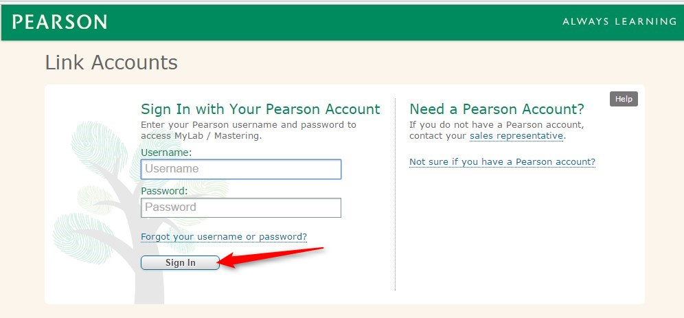 Enter your Pearson Username and Password and click on Sign In.