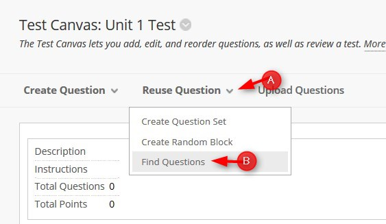 Click Reuse Question and then click Find Questions