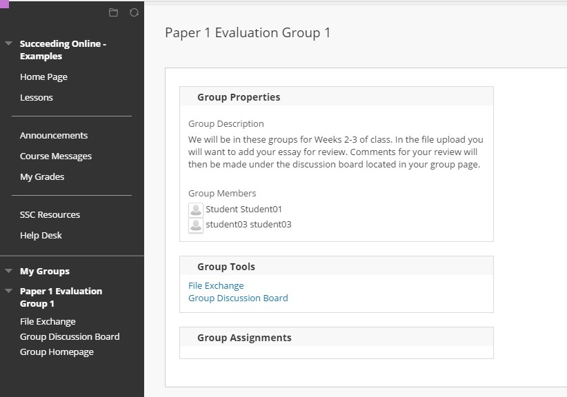 group page - student view