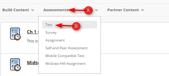 Go to Lessons page: Click Assessments and then click Test