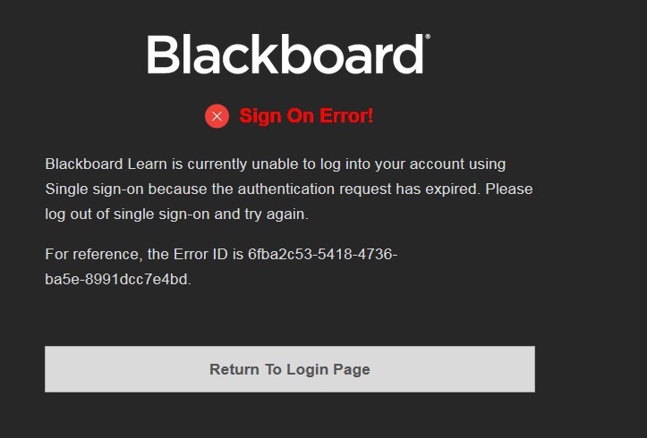 Blackboard Login Error message