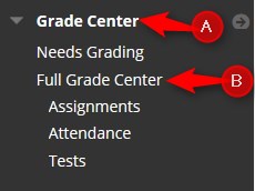 Go to the Full Grade Center – Click Grade Center and the Full Grade Center