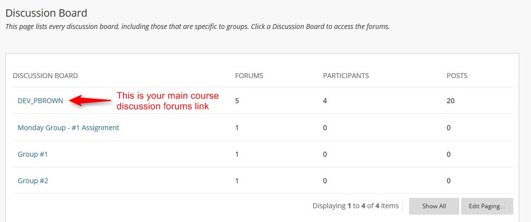 Click your course discussion board link