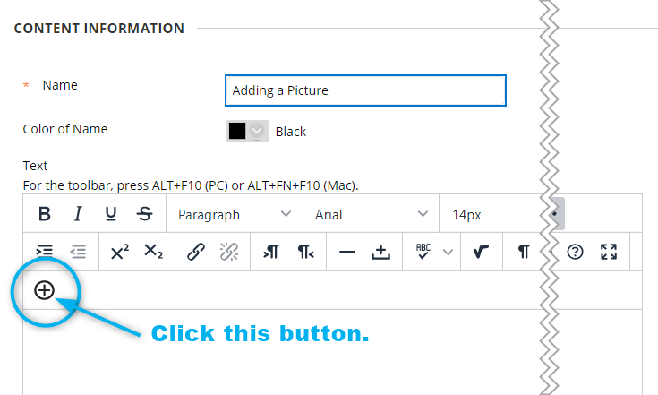 Plus button on Content Window