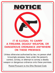 concealed ohio carry sign weapons firearm policy gun illegal signs weapon notice law against control peace culture business code premises