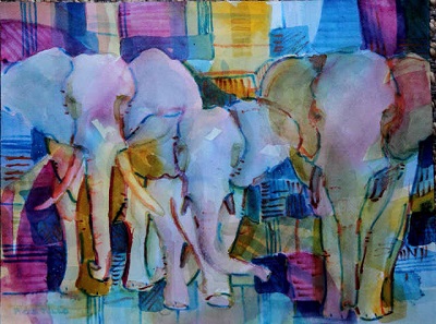 “Trunks” by Peter Castillo, watercolor.