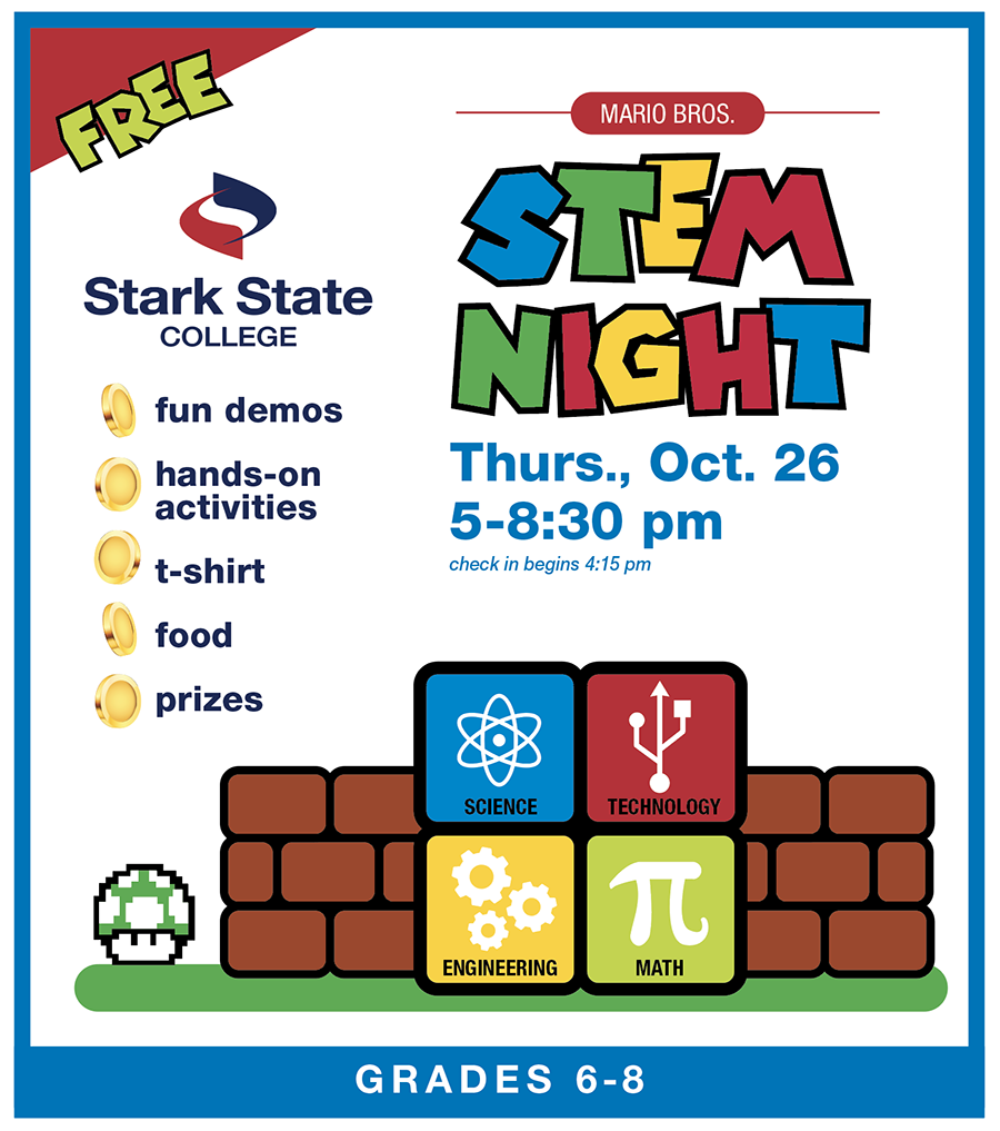 STEM night on Oct. 26 at 5-8:30 pm for grades 6-8