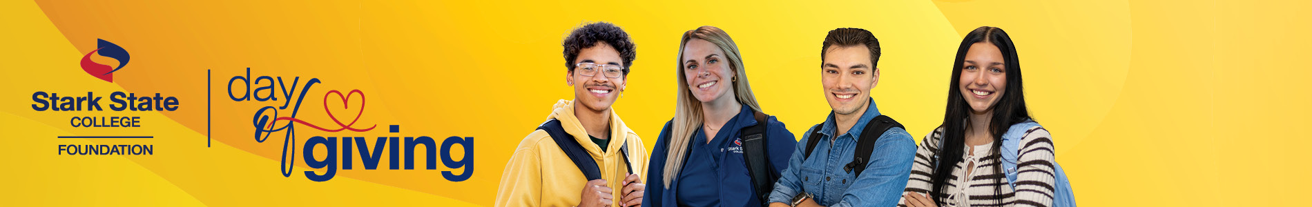 Day of giving header image, four students smiling