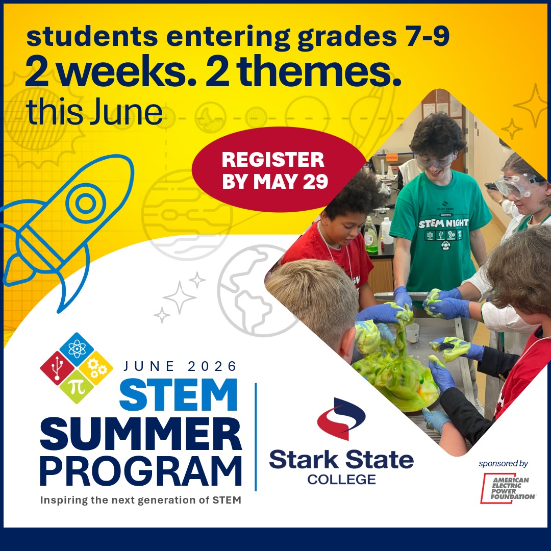 STEM summer program graphic and logo, 2 weeks, 2 themes for students entering grades 7-9