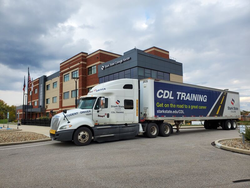 Commercial driver’s license (CDL), truck outside SSC Akron building