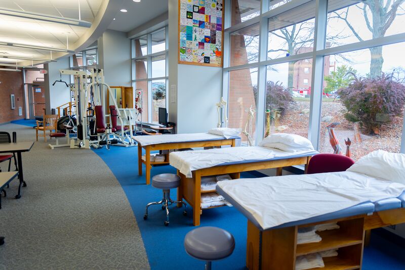 Physical therapy assisting program, inside lab with equipment and therapy tables