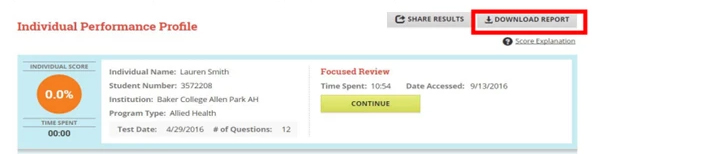 TEAS visual example of step 1, download report