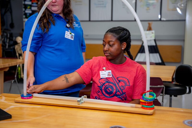 Occupational therapy, student working on arm technique