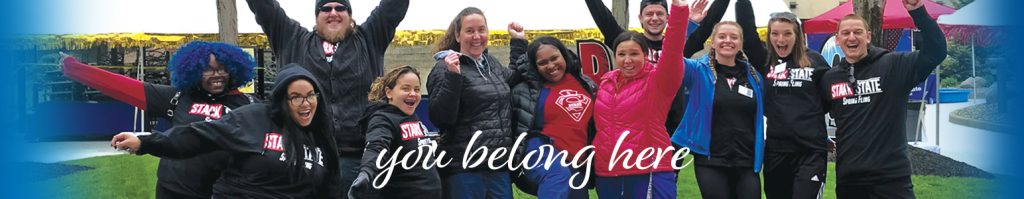 Jump Start, students cheering with arms up, you belong here